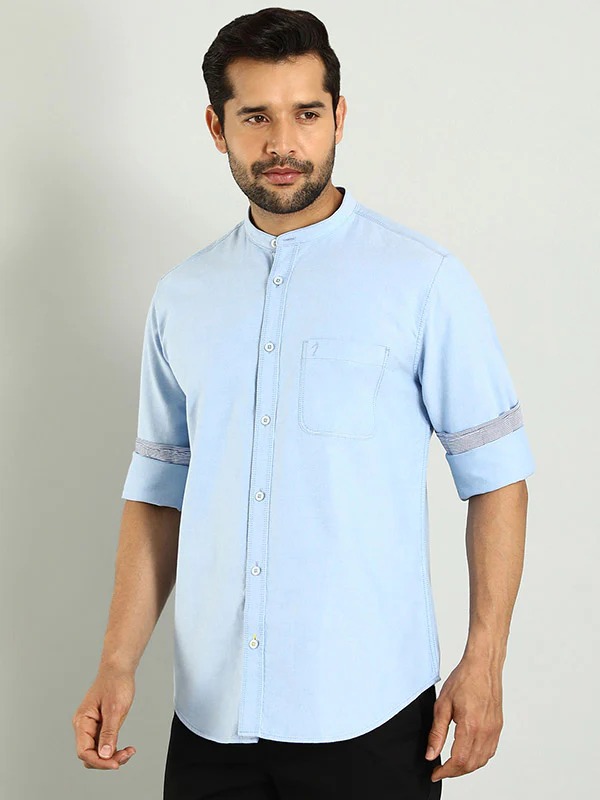 Indian Terrain Men's Regular Fit Full Sleeve Solid Blue Shirt